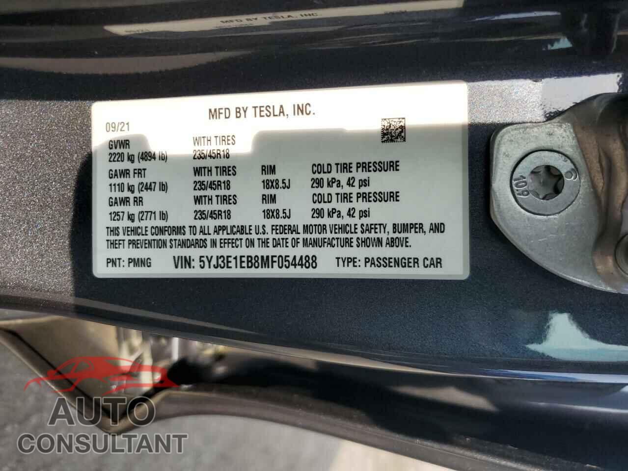 TESLA MODEL 3 2021 - 5YJ3E1EB8MF054488