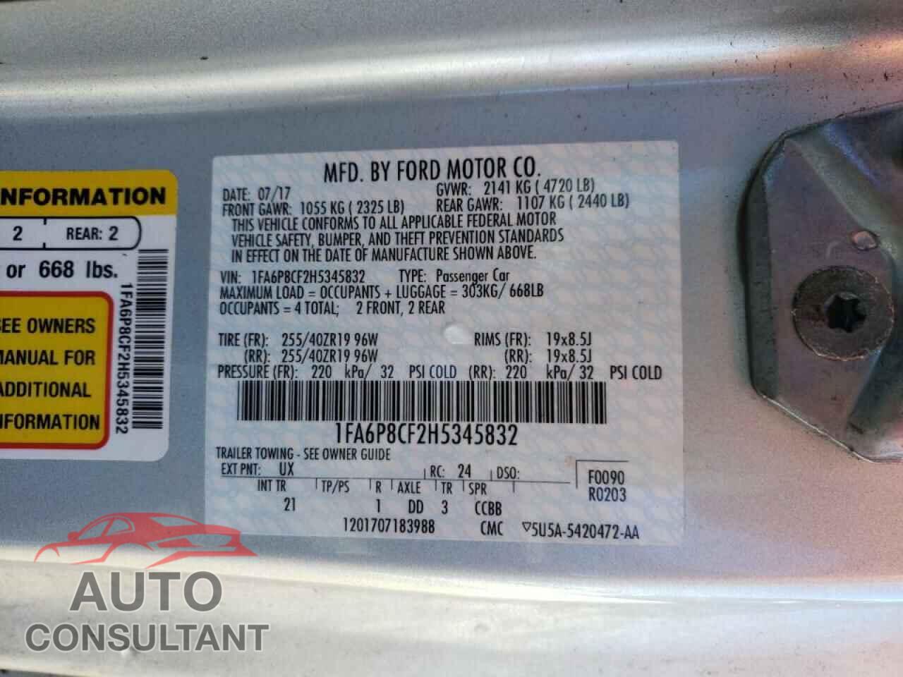 FORD MUSTANG 2017 - 1FA6P8CF2H5345832