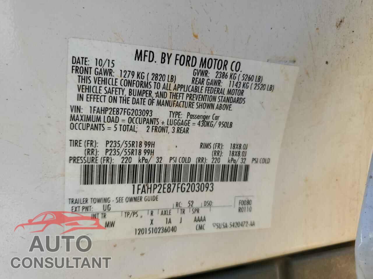 FORD TAURUS 2015 - 1FAHP2E87FG203093