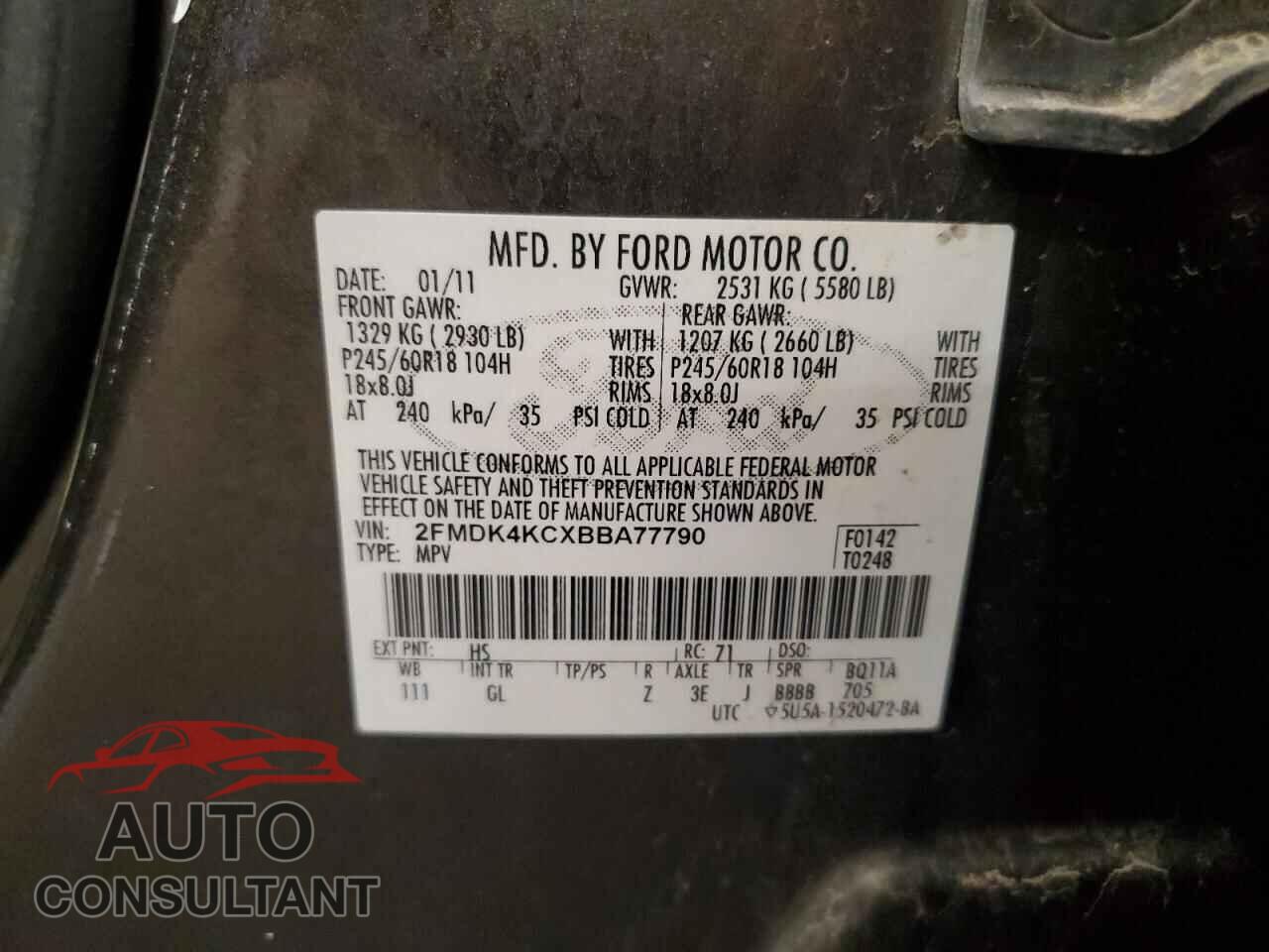 FORD EDGE 2011 - 2FMDK4KCXBBA77790