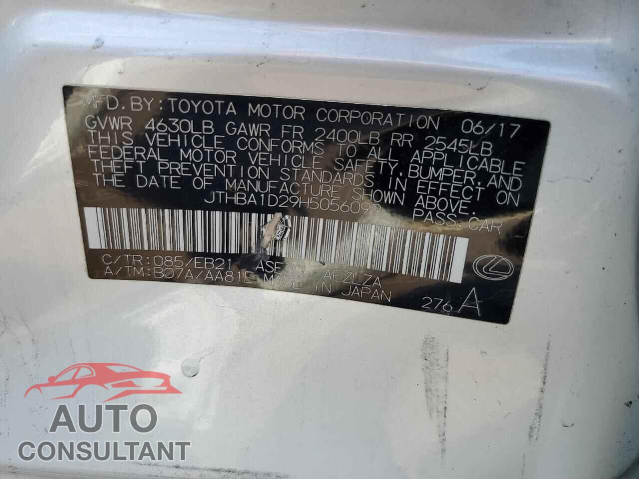 LEXUS IS 2017 - JTHBA1D29H5056099
