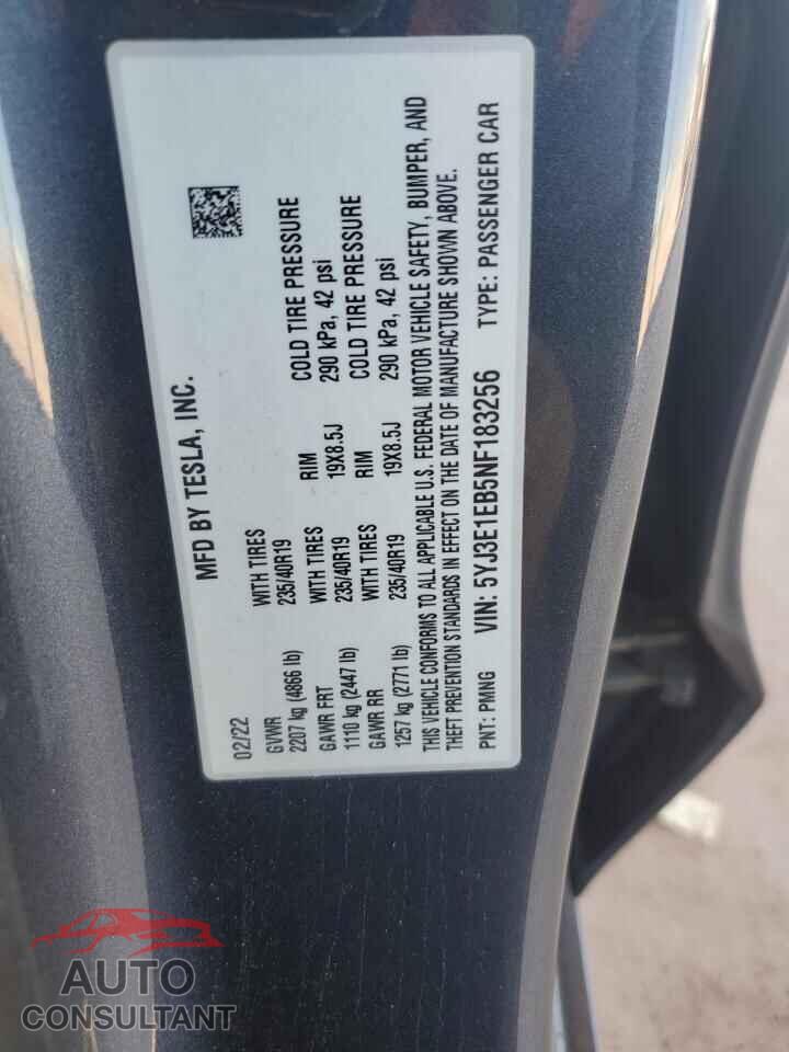 TESLA MODEL 3 2022 - 5YJ3E1EB5NF183256
