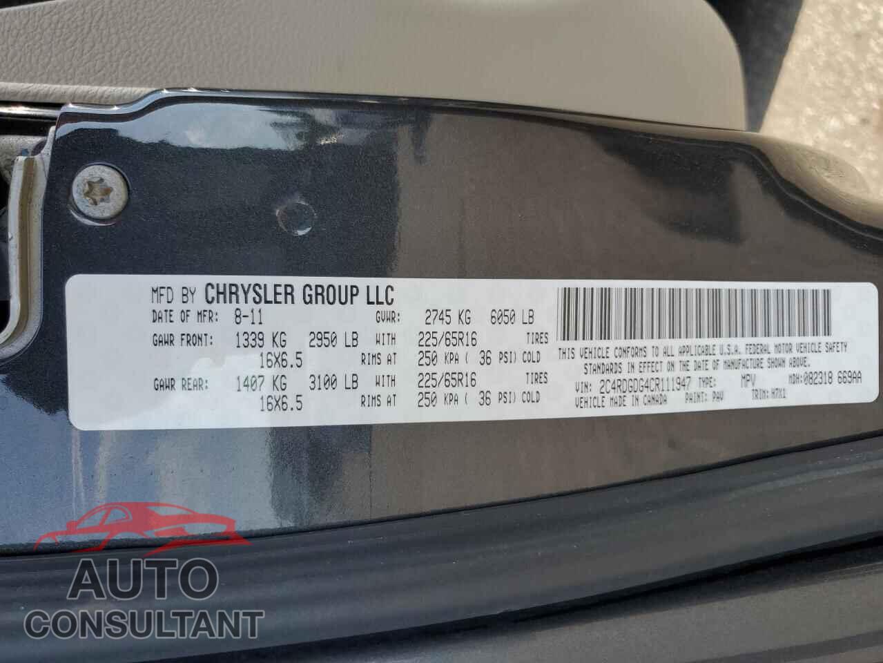 DODGE CARAVAN 2012 - 2C4RDGDG4CR111947