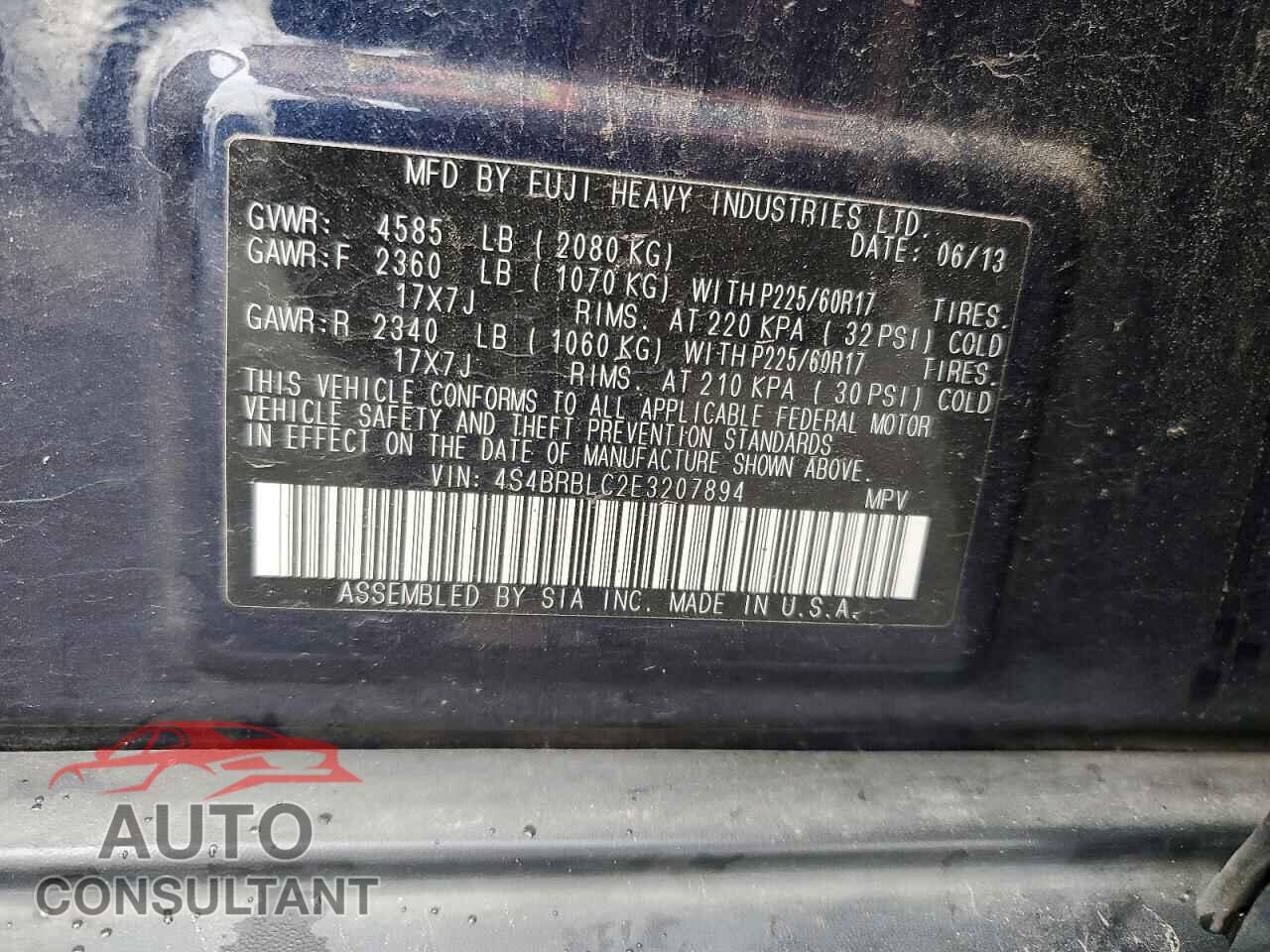 SUBARU OUTBACK 2014 - 4S4BRBLC2E3207894