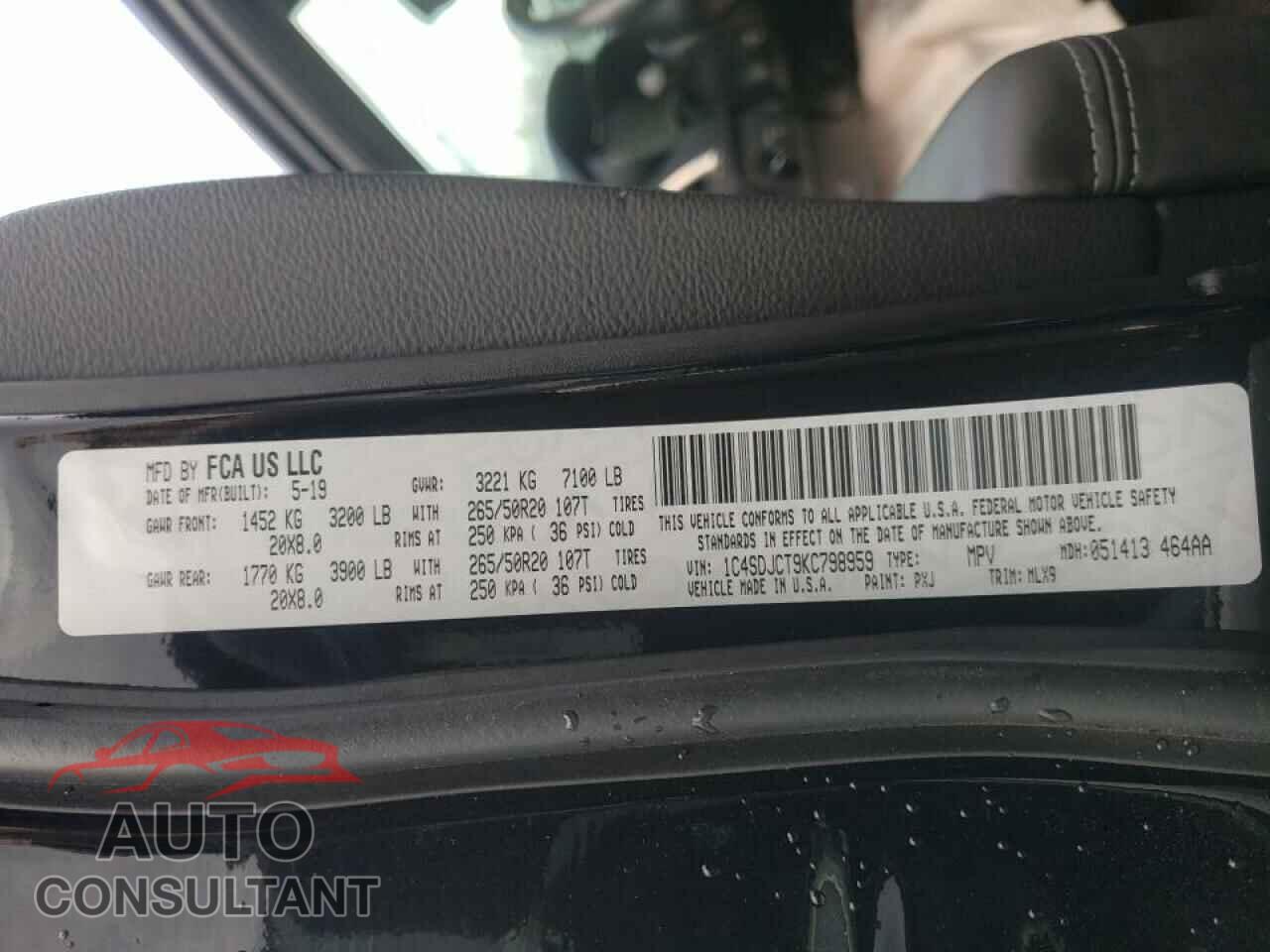 DODGE DURANGO 2019 - 1C4SDJCT9KC798959