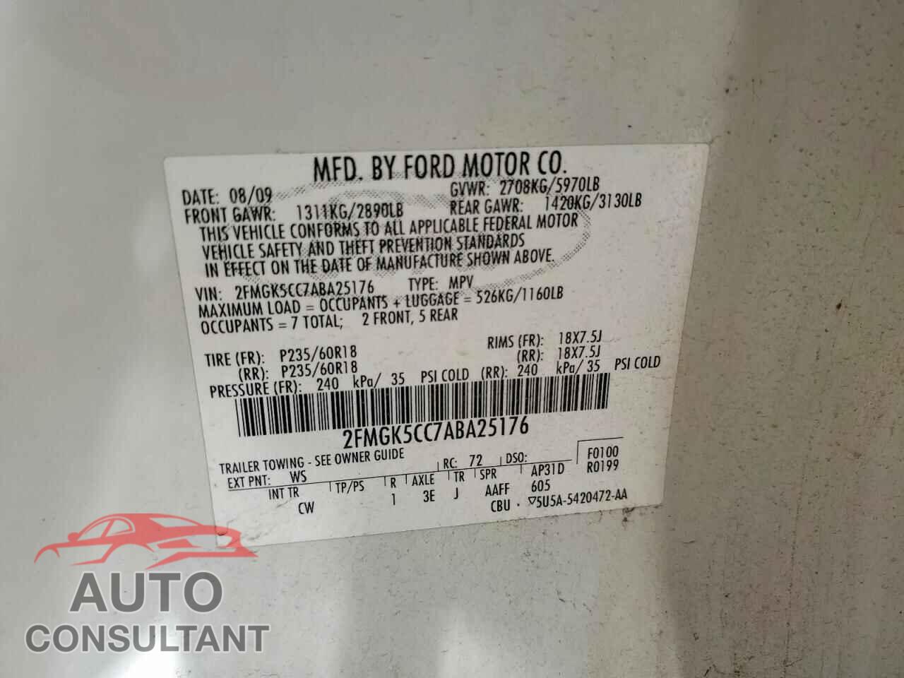 FORD FLEX 2010 - 2FMGK5CC7ABA25176