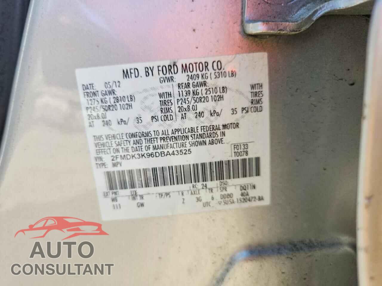 FORD EDGE 2013 - 2FMDK3K96DBA43525