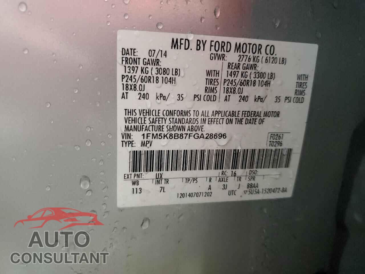 FORD EXPLORER 2015 - 1FM5K8B87FGA28696