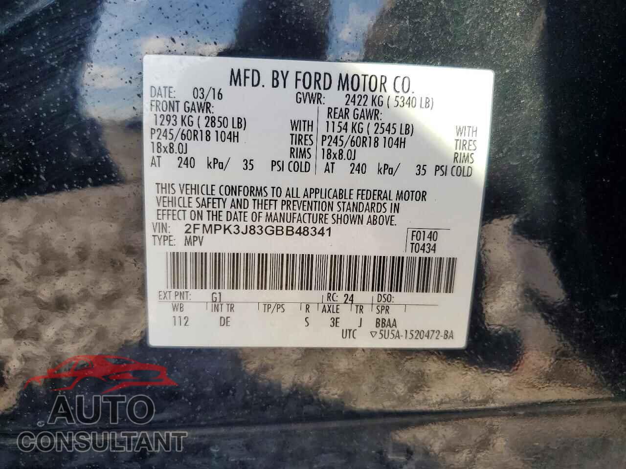 FORD EDGE 2016 - 2FMPK3J83GBB48341