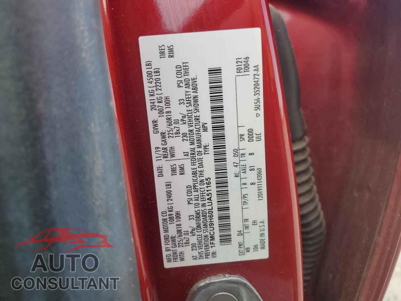 FORD ESCAPE 2020 - 1FMCU9H60LUA51165