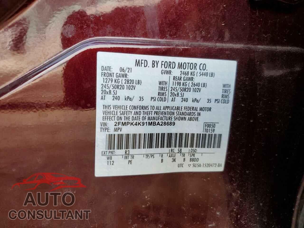 FORD EDGE 2021 - 2FMPK4K91MBA28689
