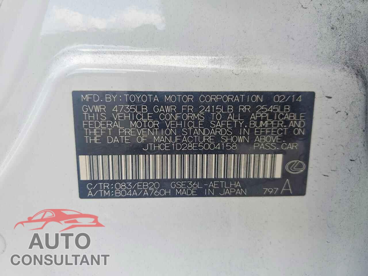 LEXUS IS 2014 - JTHCE1D28E5004158