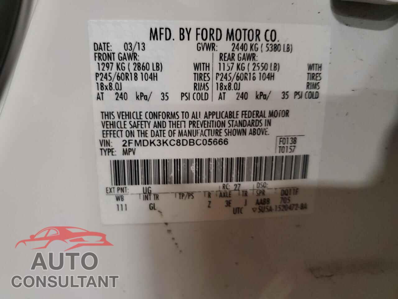 FORD EDGE 2013 - 2FMDK3KC8DBC05666