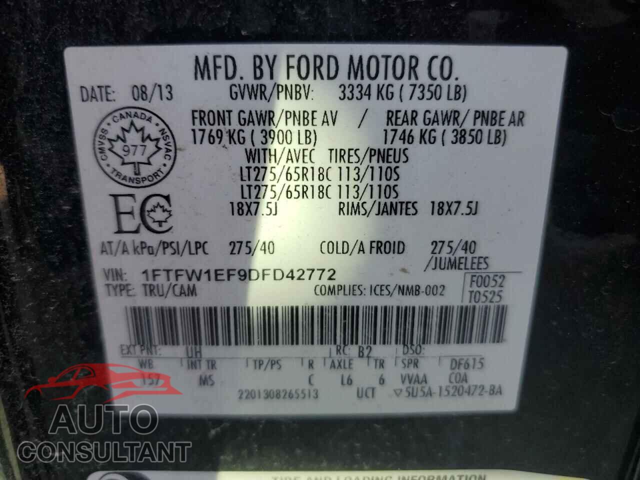 FORD F-150 2013 - 1FTFW1EF9DFD42772