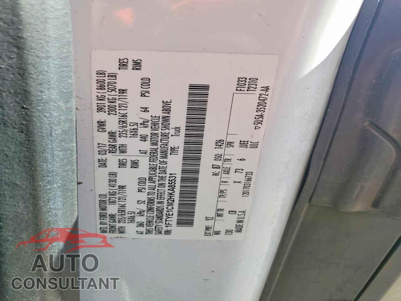 FORD TRANSIT 2017 - 1FTYE1CM2HKA85531