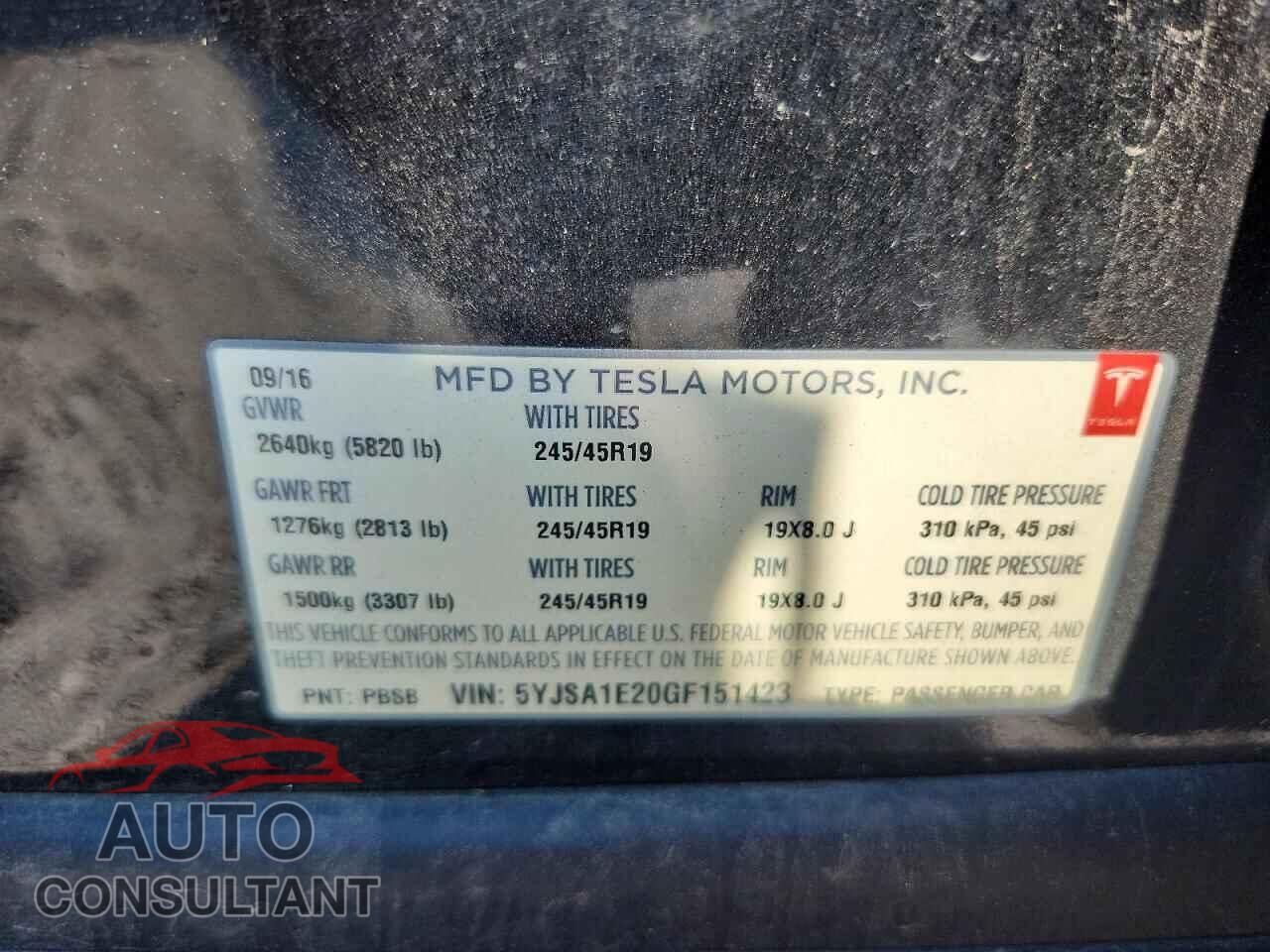 TESLA MODEL S 2016 - 5YJSA1E20GF151423