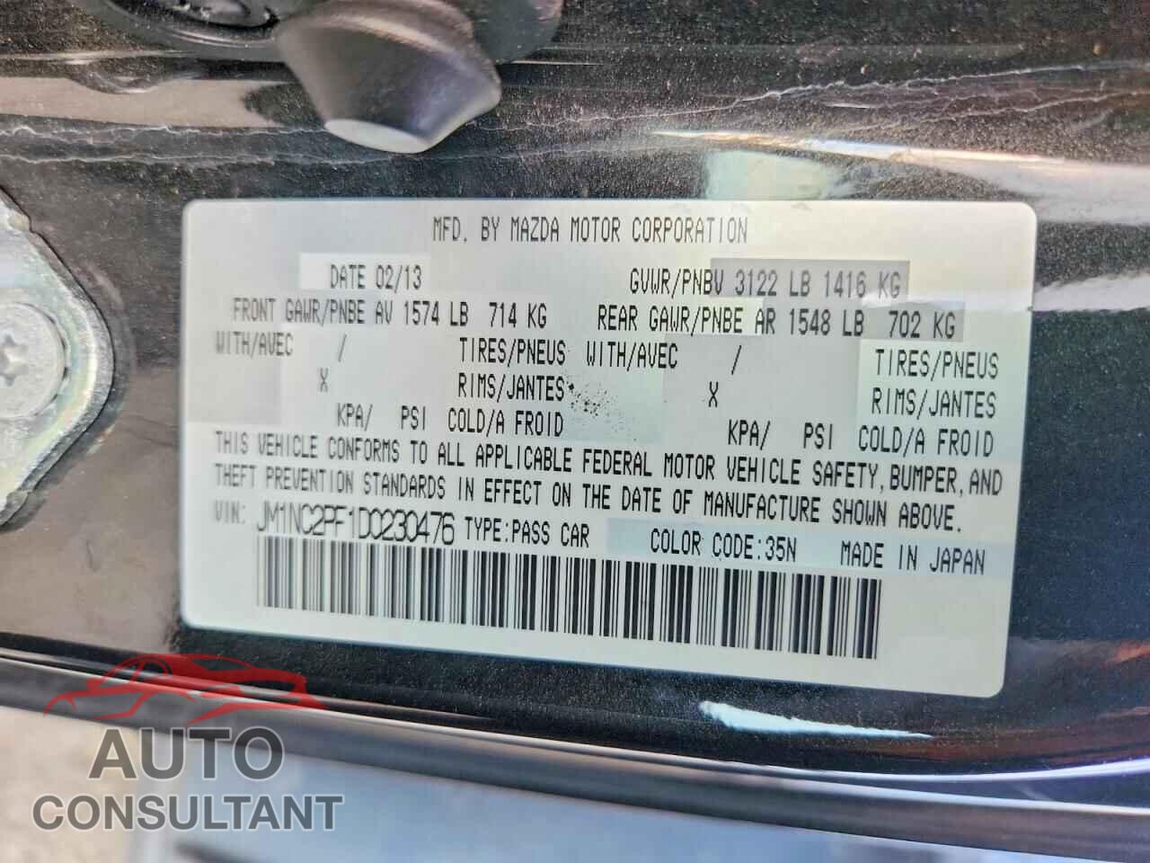 MAZDA MX5 2013 - JM1NC2PF1D0230476