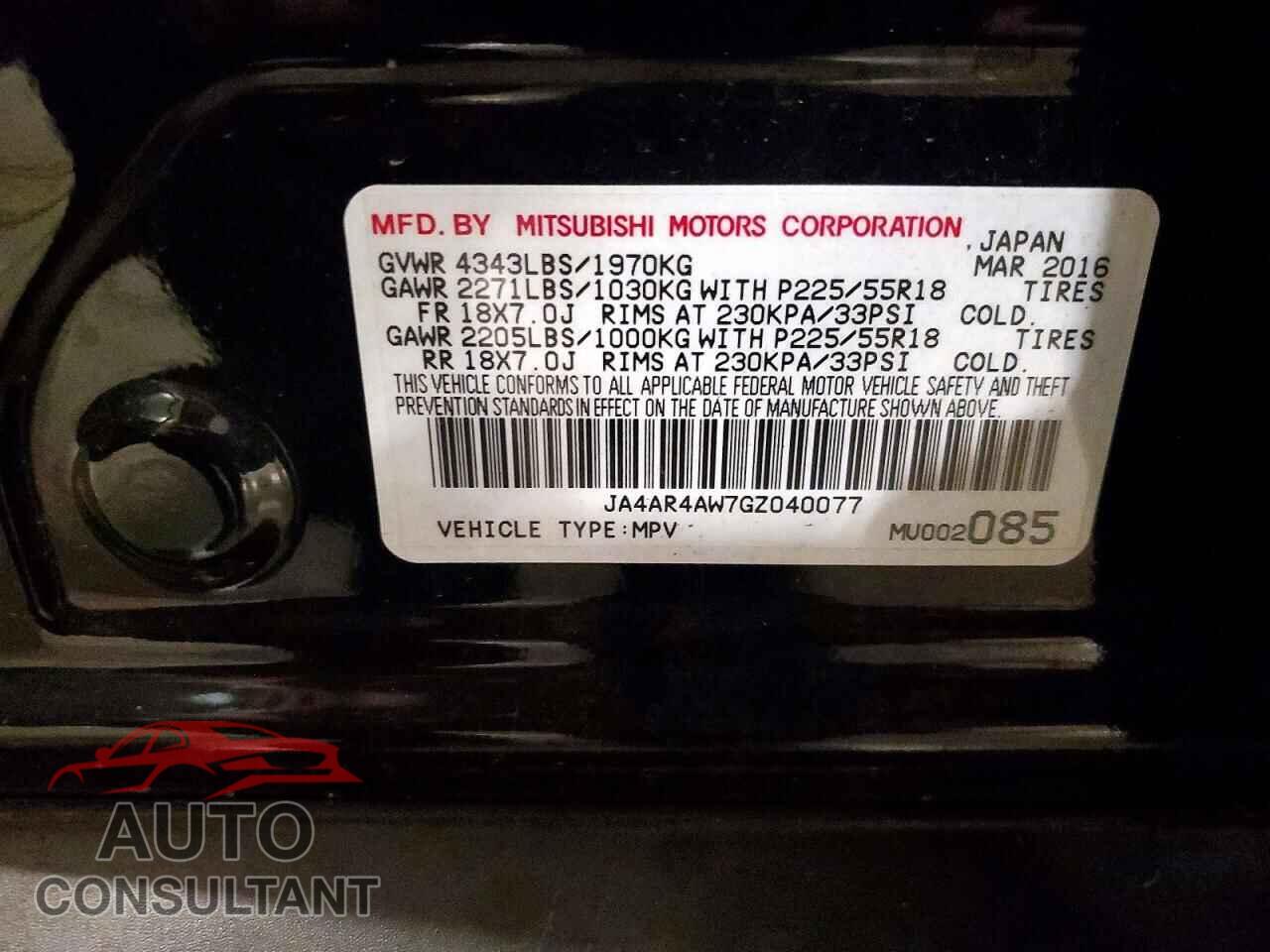 MITSUBISHI OUTLANDER 2016 - JA4AR4AW7GZ040077
