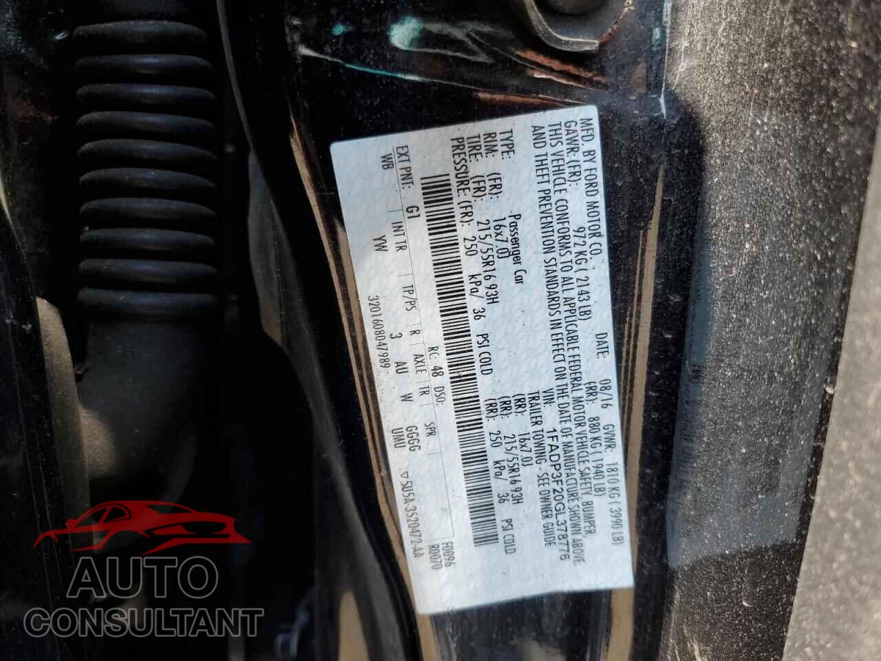 FORD FOCUS 2016 - 1FADP3F20GL378776