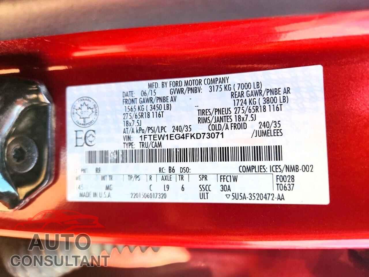 FORD F150 2015 - 1FTEW1EG4FKD73071