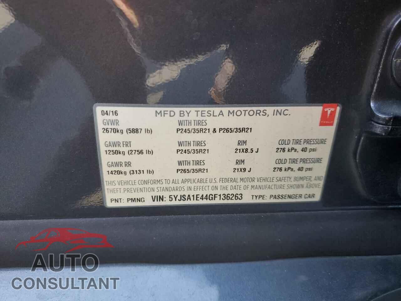TESLA MODEL S 2016 - 5YJSA1E44GF136263
