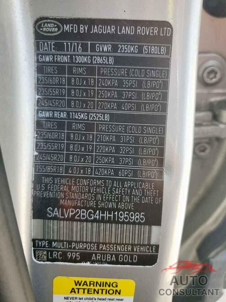 LAND ROVER RANGEROVER 2017 - SALVP2BG4HH195985