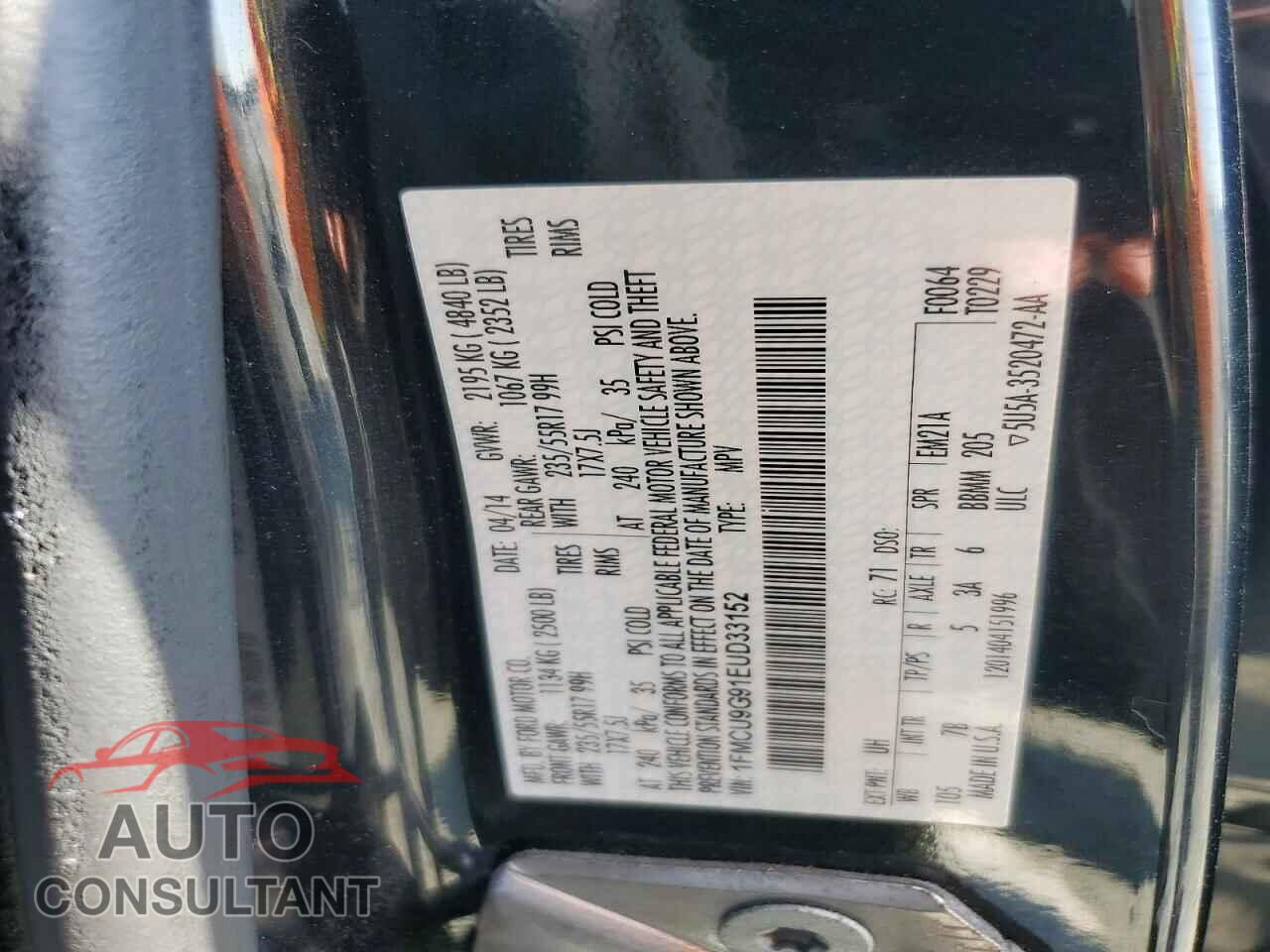 FORD ESCAPE 2014 - 1FMCU9G91EUD33152