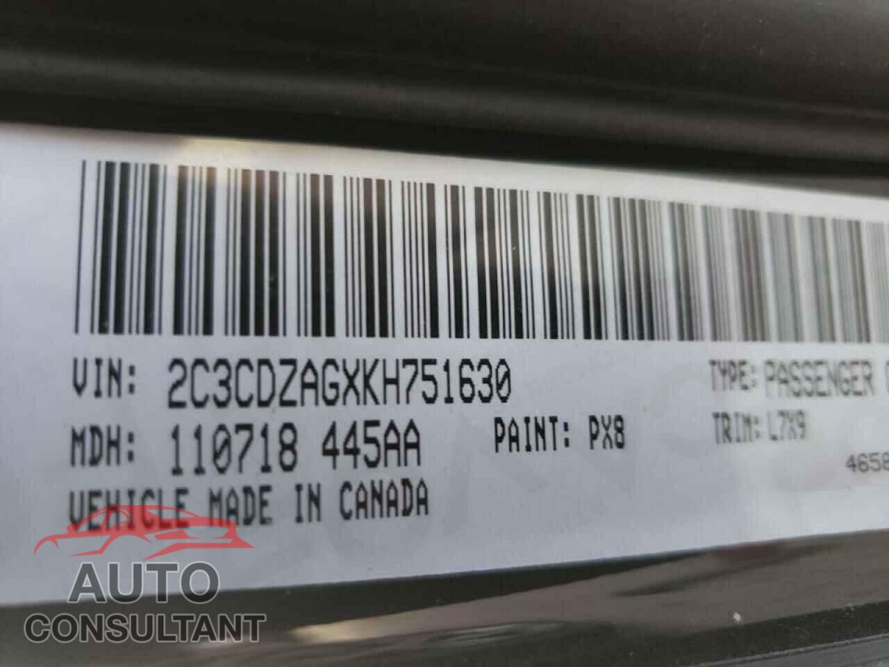 DODGE CHALLENGER 2019 - 2C3CDZAGXKH751630