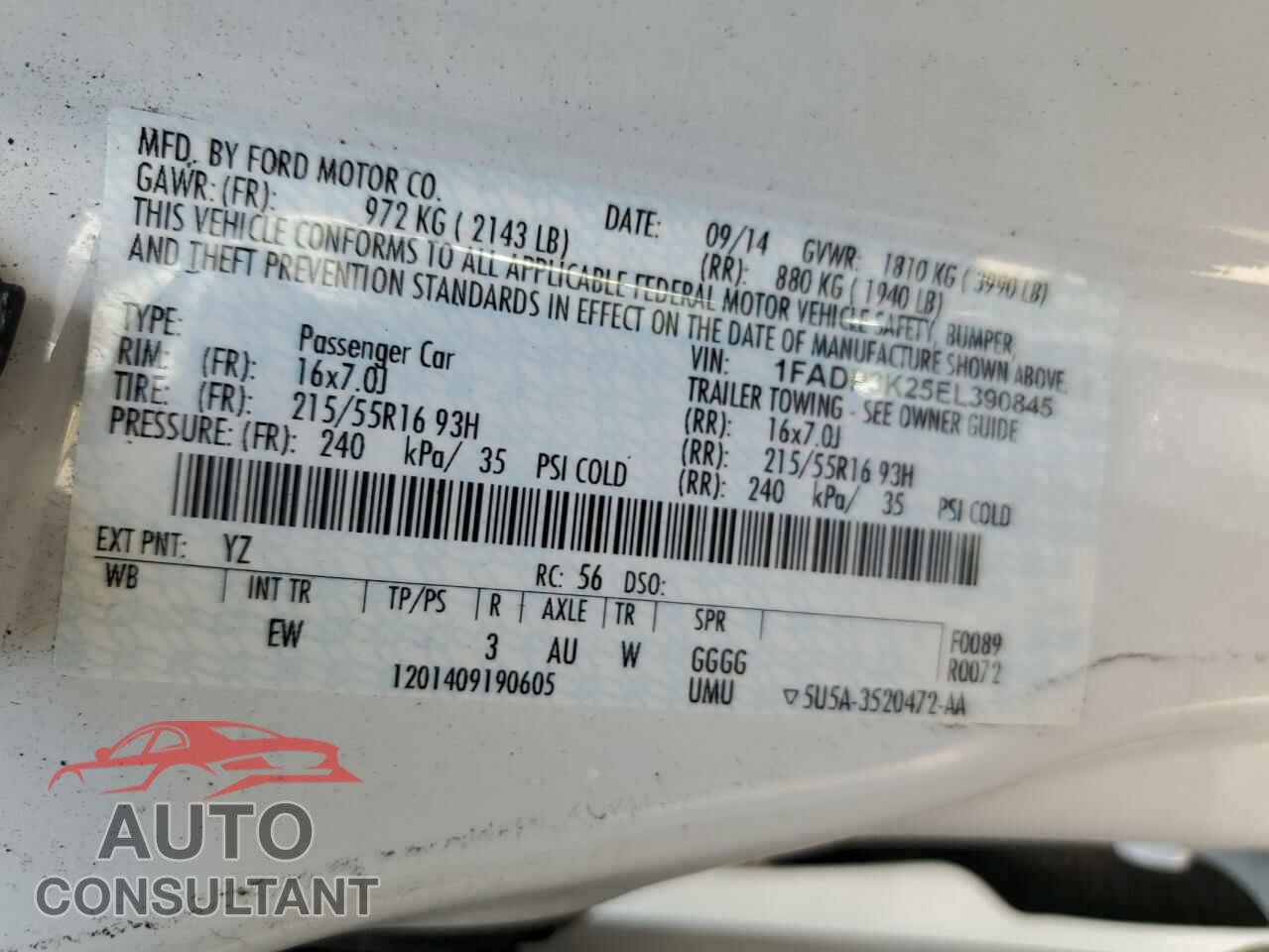FORD FOCUS 2014 - 1FADP3K25EL390845