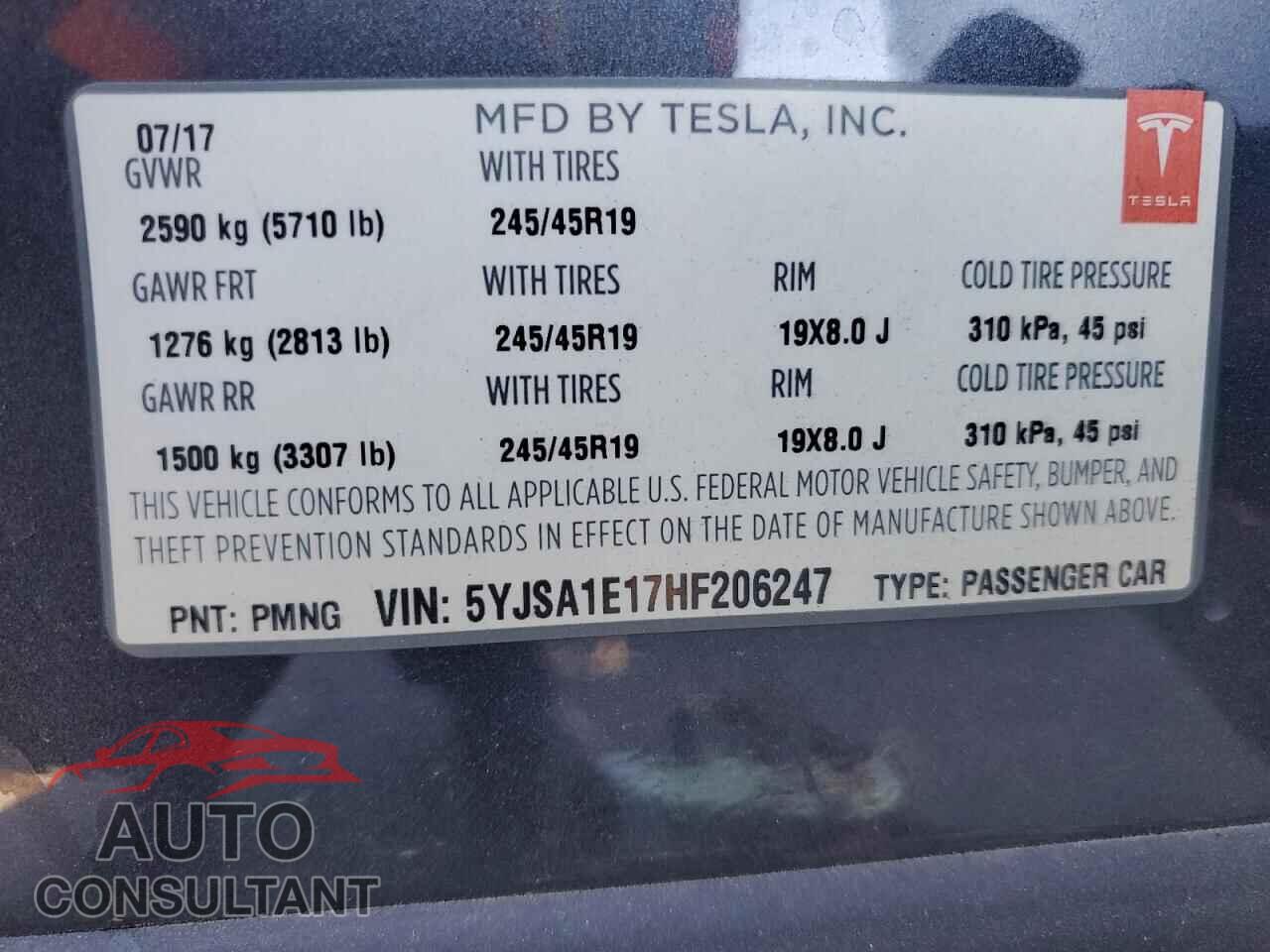 TESLA MODEL S 2017 - 5YJSA1E17HF206247