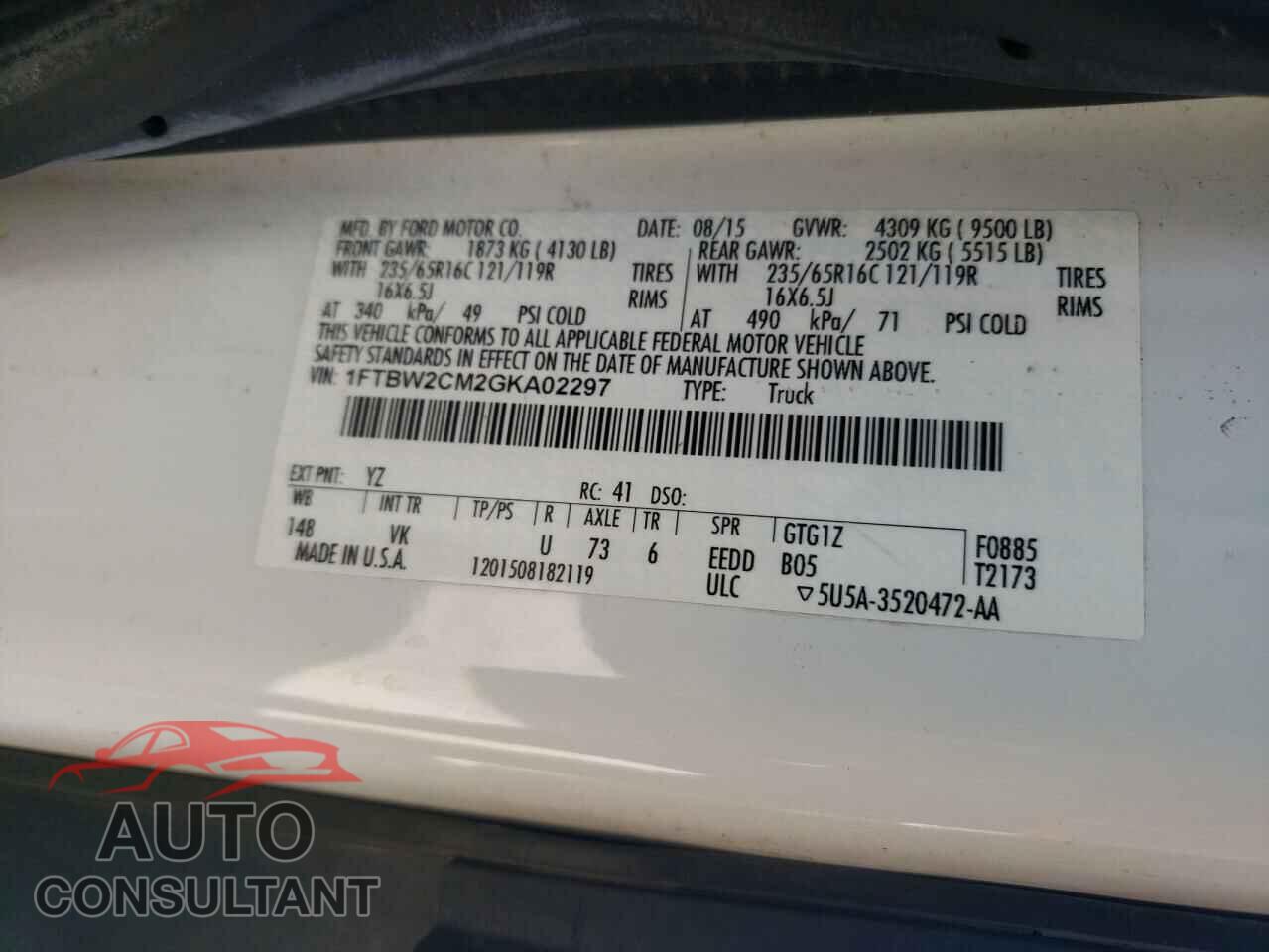 FORD TRANSIT CO 2016 - 1FTBW2CM2GKA02297