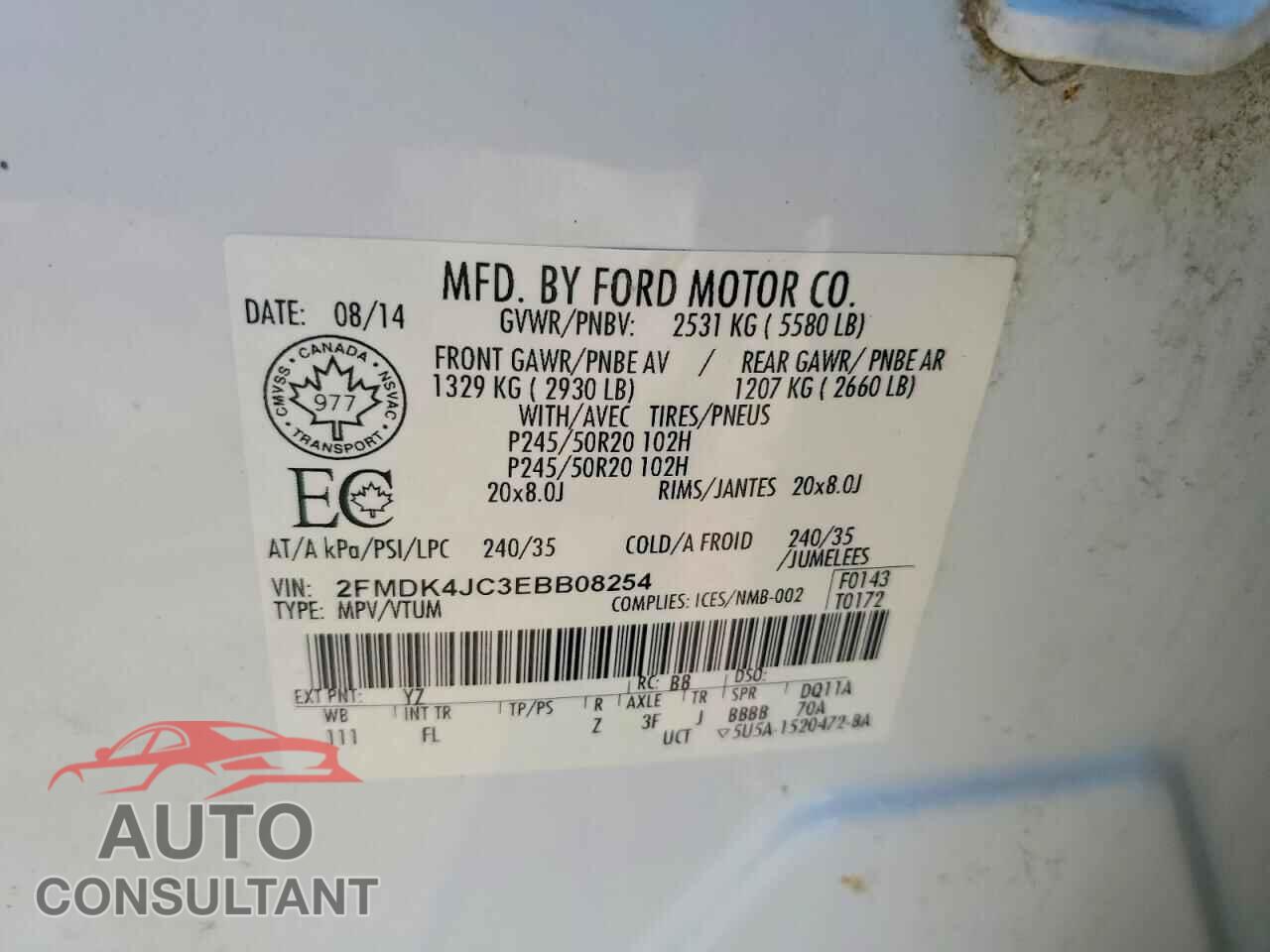 FORD EDGE 2014 - 2FMDK4JC3EBB08254