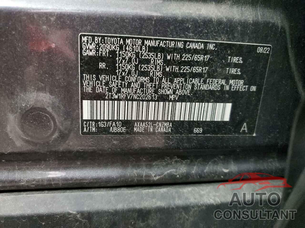 TOYOTA RAV4 2022 - 2T3W1RFV7NC202613