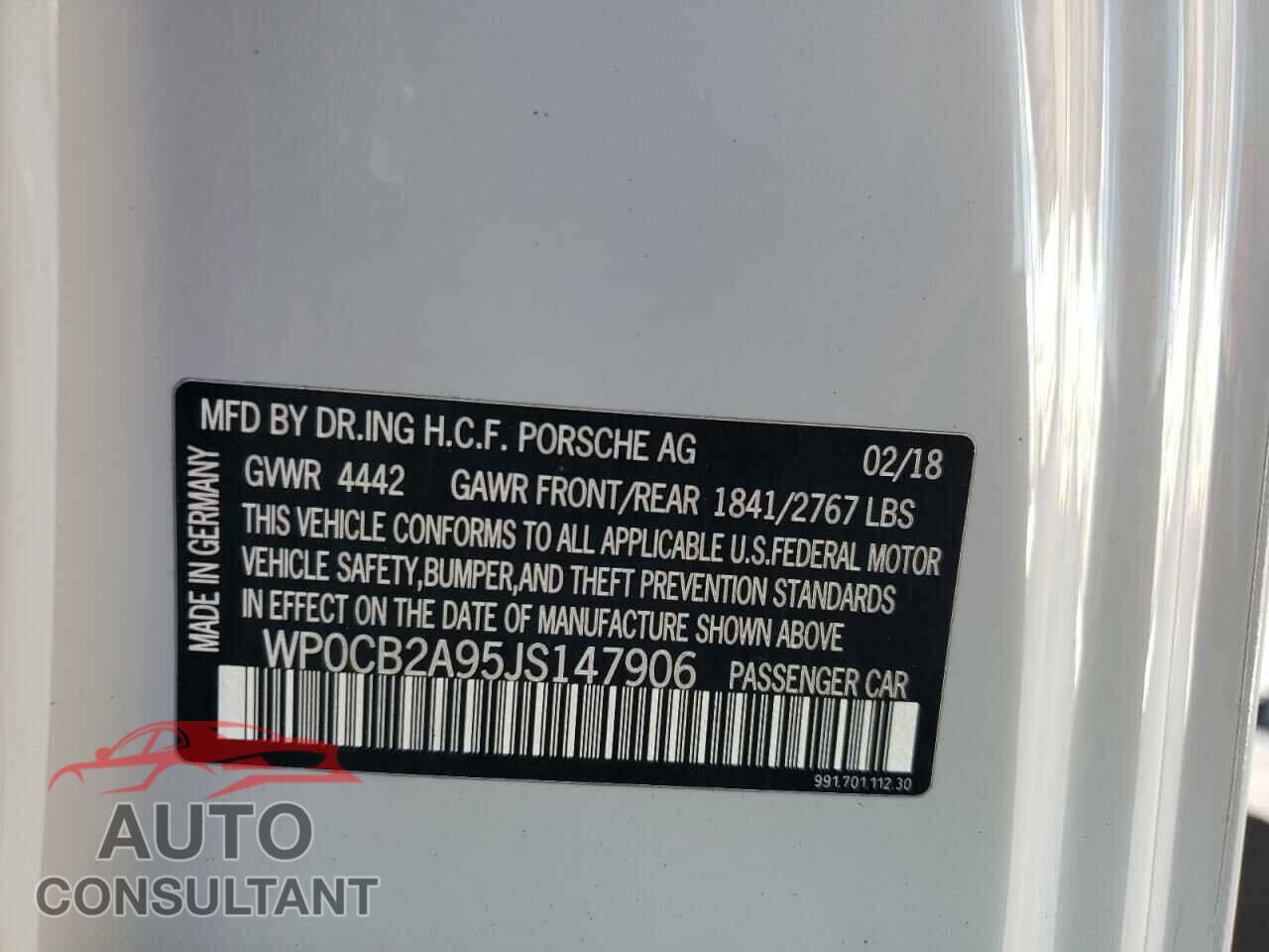 PORSCHE 911 2018 - WP0CB2A95JS147906