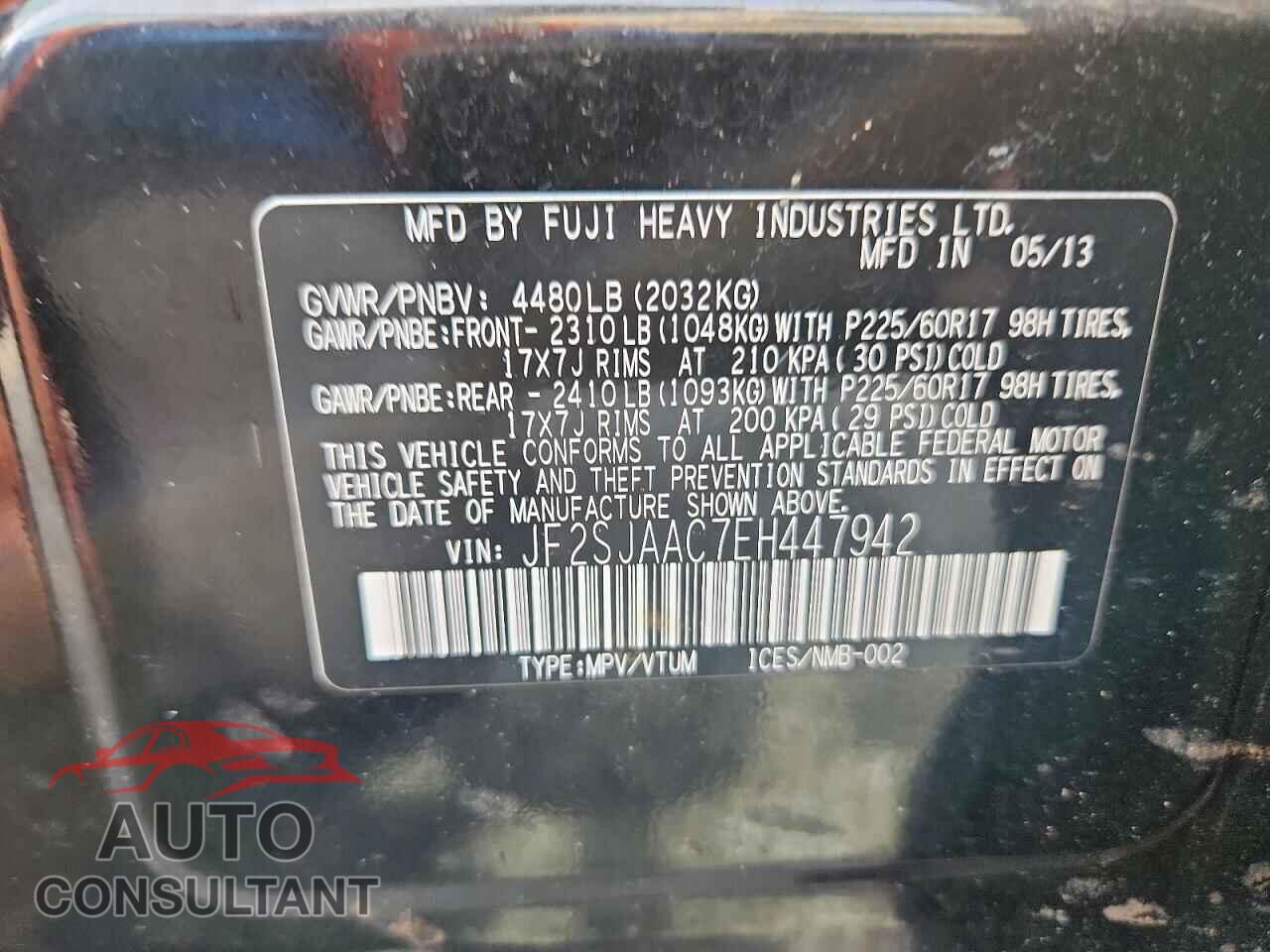SUBARU FORESTER 2014 - JF2SJAAC7EH447942
