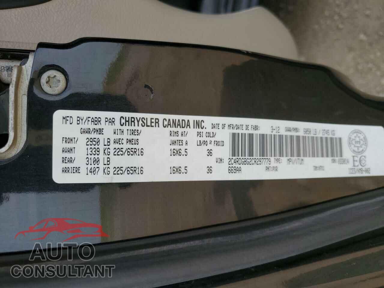 DODGE CARAVAN 2012 - 2C4RDGBG2CR297779