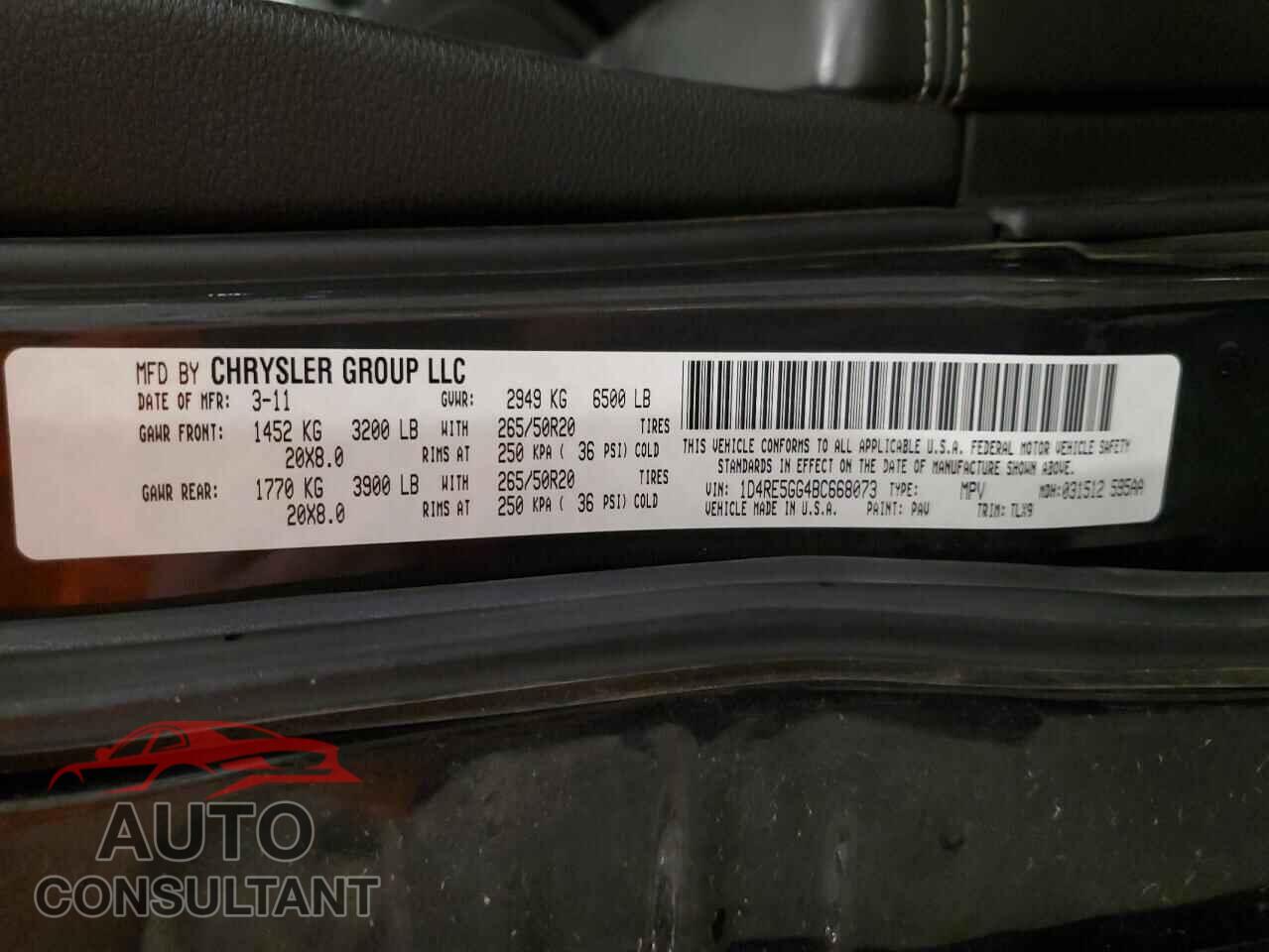 DODGE DURANGO 2011 - 1D4RE5GG4BC668073