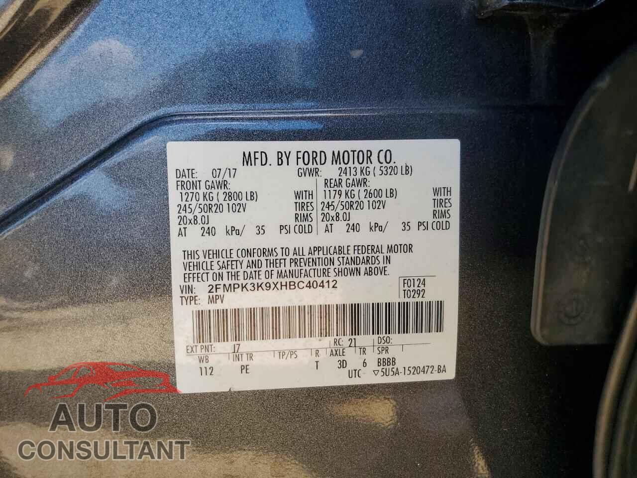 FORD EDGE 2017 - 2FMPK3K9XHBC40412