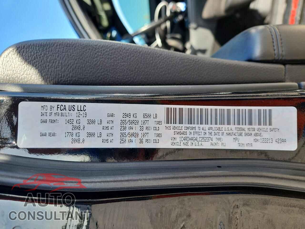 DODGE DURANGO 2020 - 1C4RDHAG4LC252374