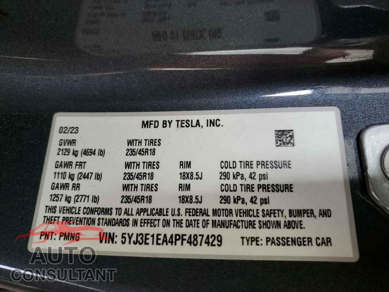 TESLA MODEL 3 2023 - 5YJ3E1EA4PF487429