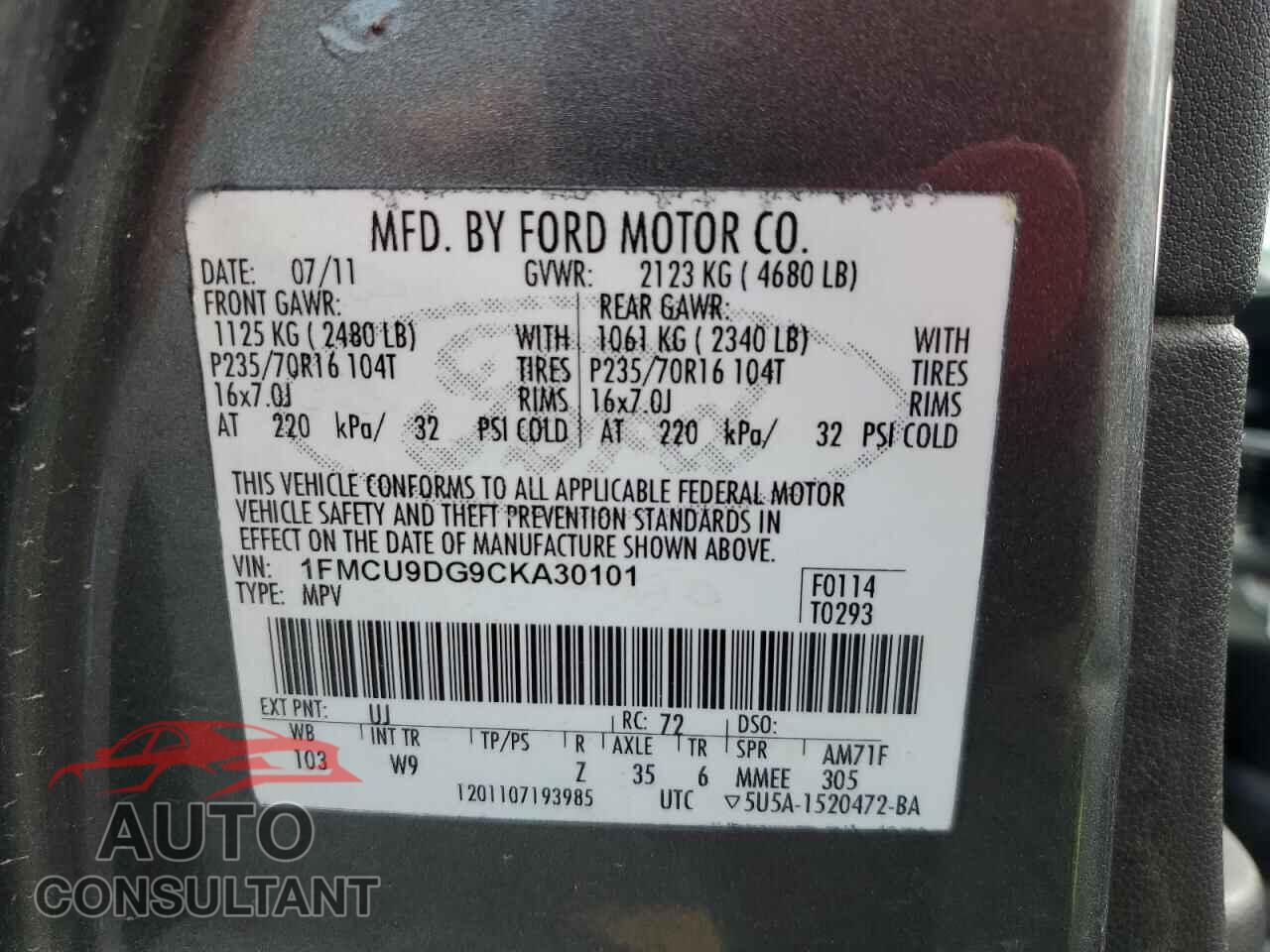 FORD ESCAPE 2012 - 1FMCU9DG9CKA30101