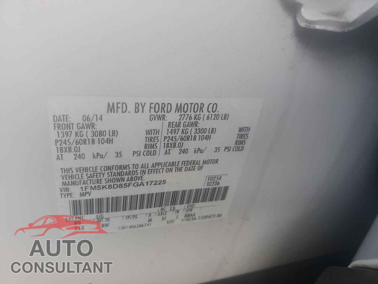 FORD EXPLORER 2015 - 1FM5K8D85FGA17225