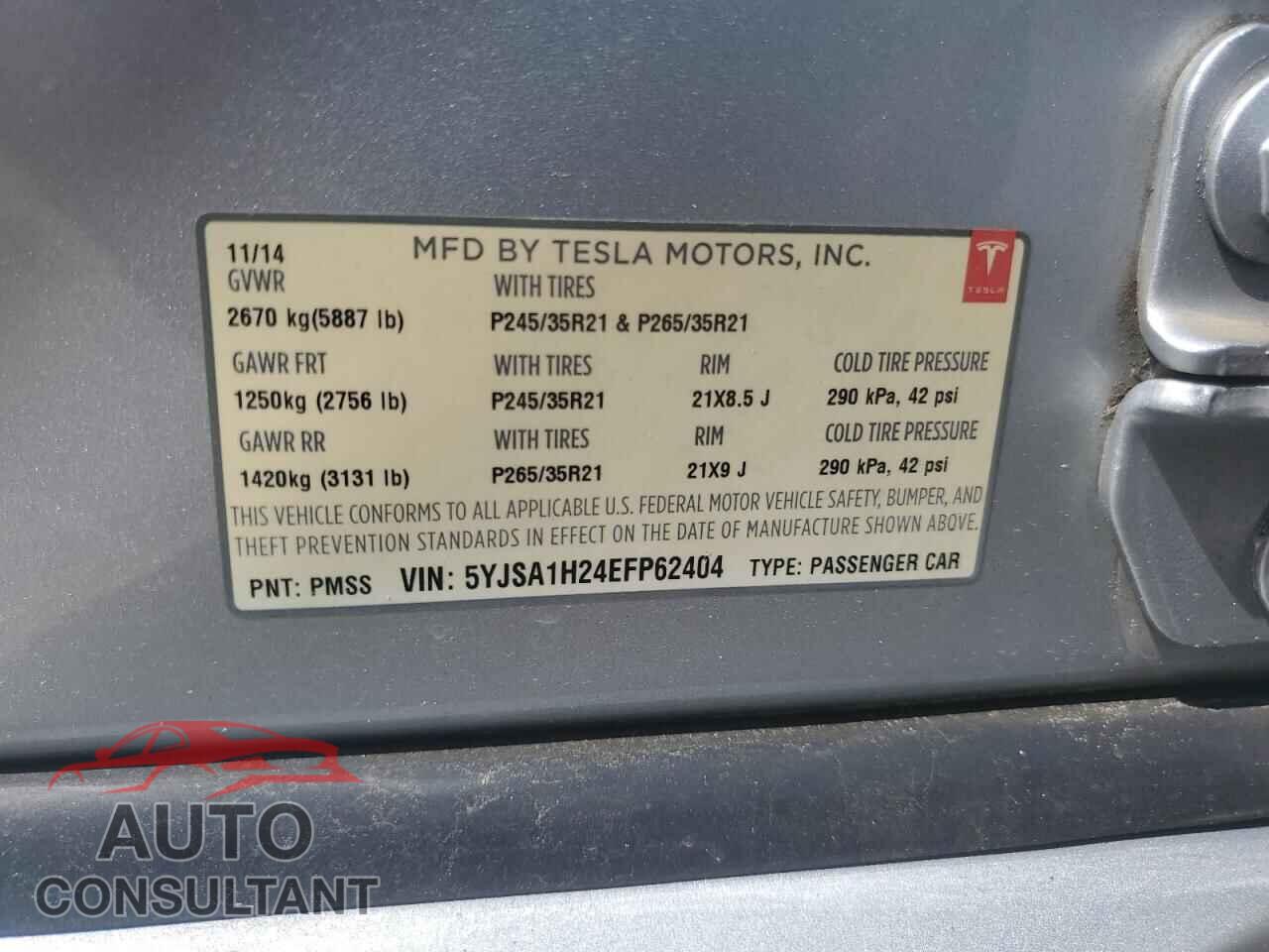 TESLA MODEL S 2014 - 5YJSA1H24EFP62404
