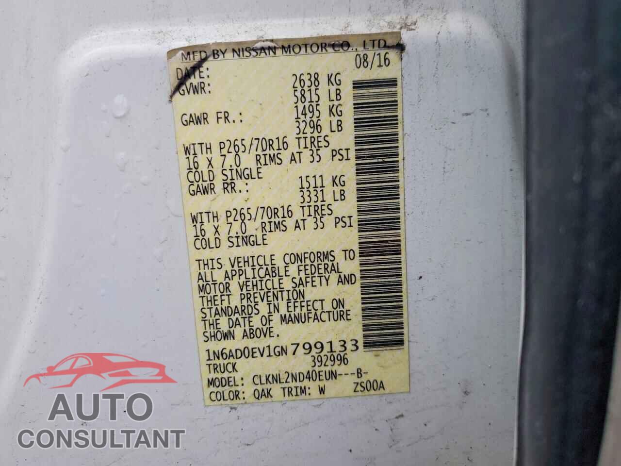 NISSAN FRONTIER 2016 - 1N6AD0EV1GN799133