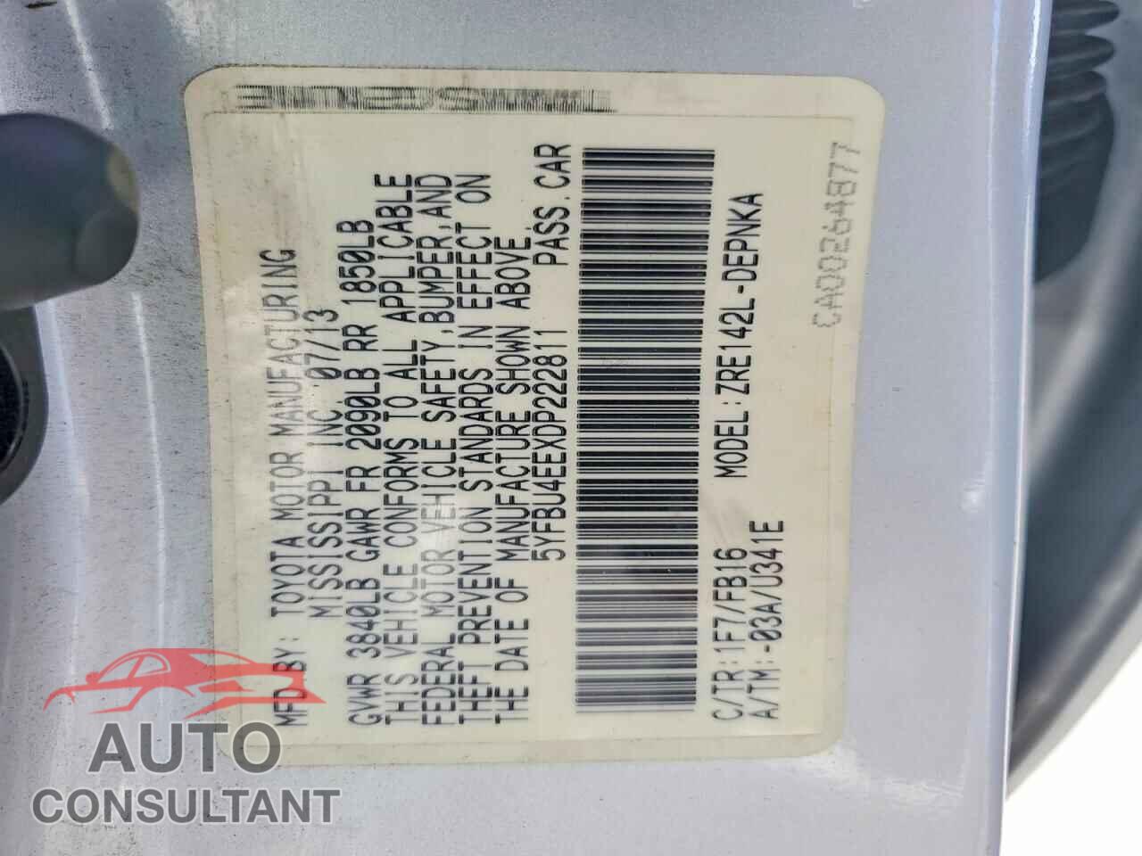 TOYOTA COROLLA 2013 - 5YFBU4EEXDP222811