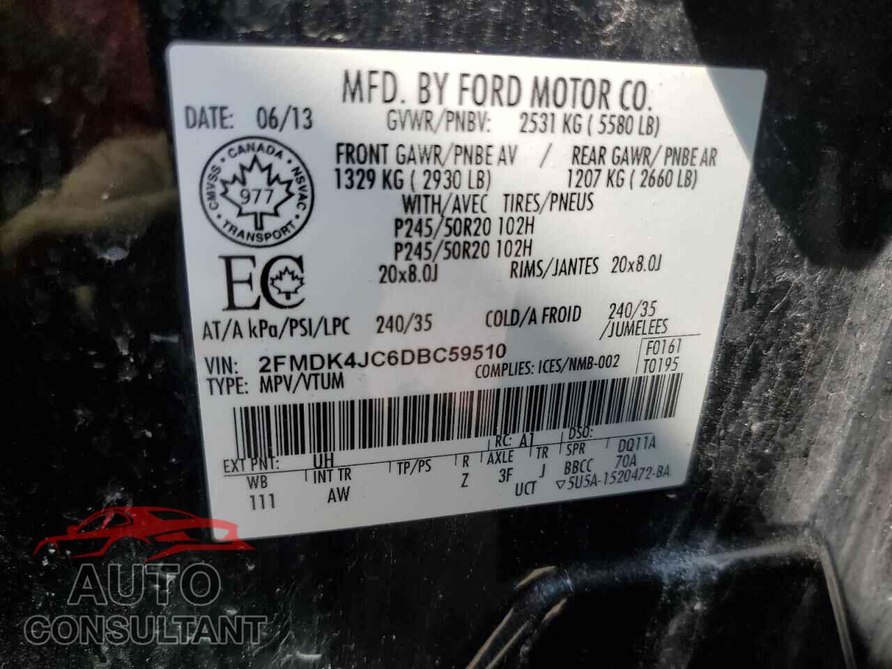 FORD EDGE 2013 - 2FMDK4JC6DBC59510