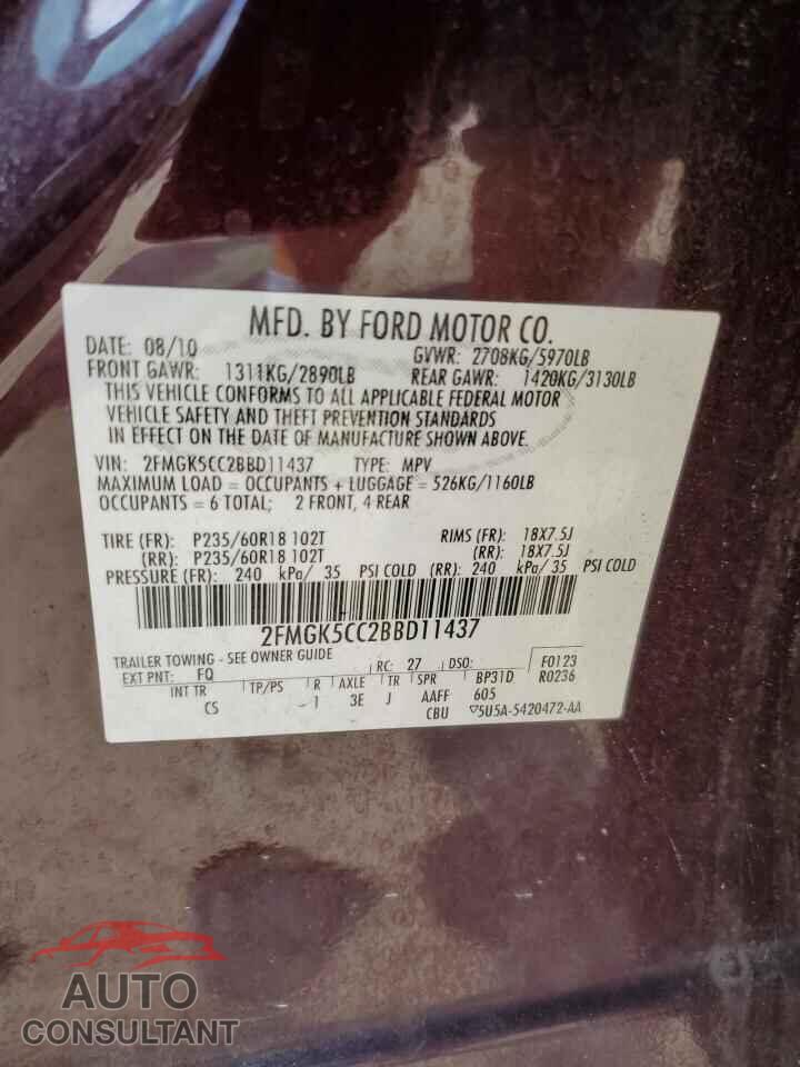 FORD FLEX 2011 - 2FMGK5CC2BBD11437