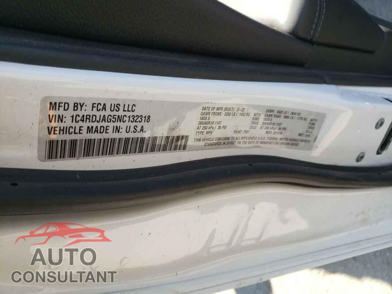 DODGE DURANGO 2022 - 1C4RDJAG5NC132318