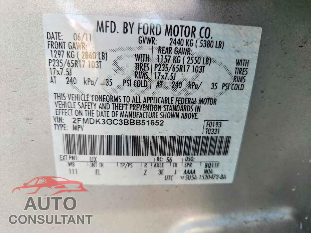 FORD EDGE 2011 - 2FMDK3GC3BBB51652