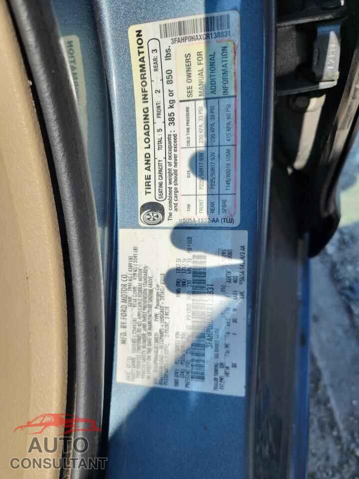 FORD FUSION 2012 - 3FAHP0HAXCR138831